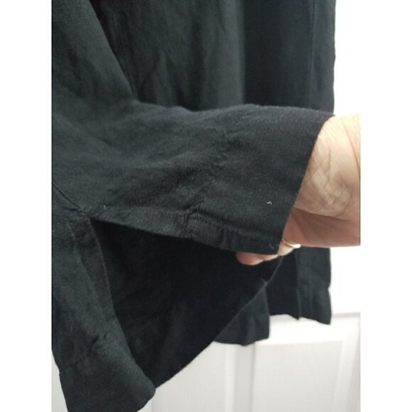 Spirit Linen Blend Navy Wide leg Cropped pants Sz Med.  Comfort Waist Split Hem - Picture 3 of 9